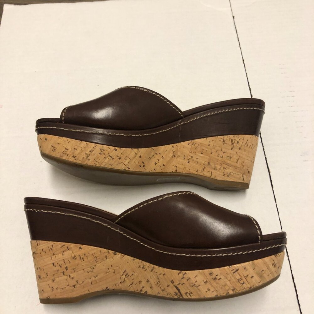 Prada wedge open toe cork platform brown slide sa… - image 3
